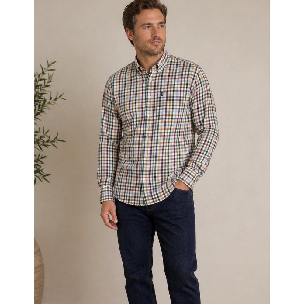 Barbour Men's Bibury Large Multicolor Plaid Tailored Shirt Country Club Preppy